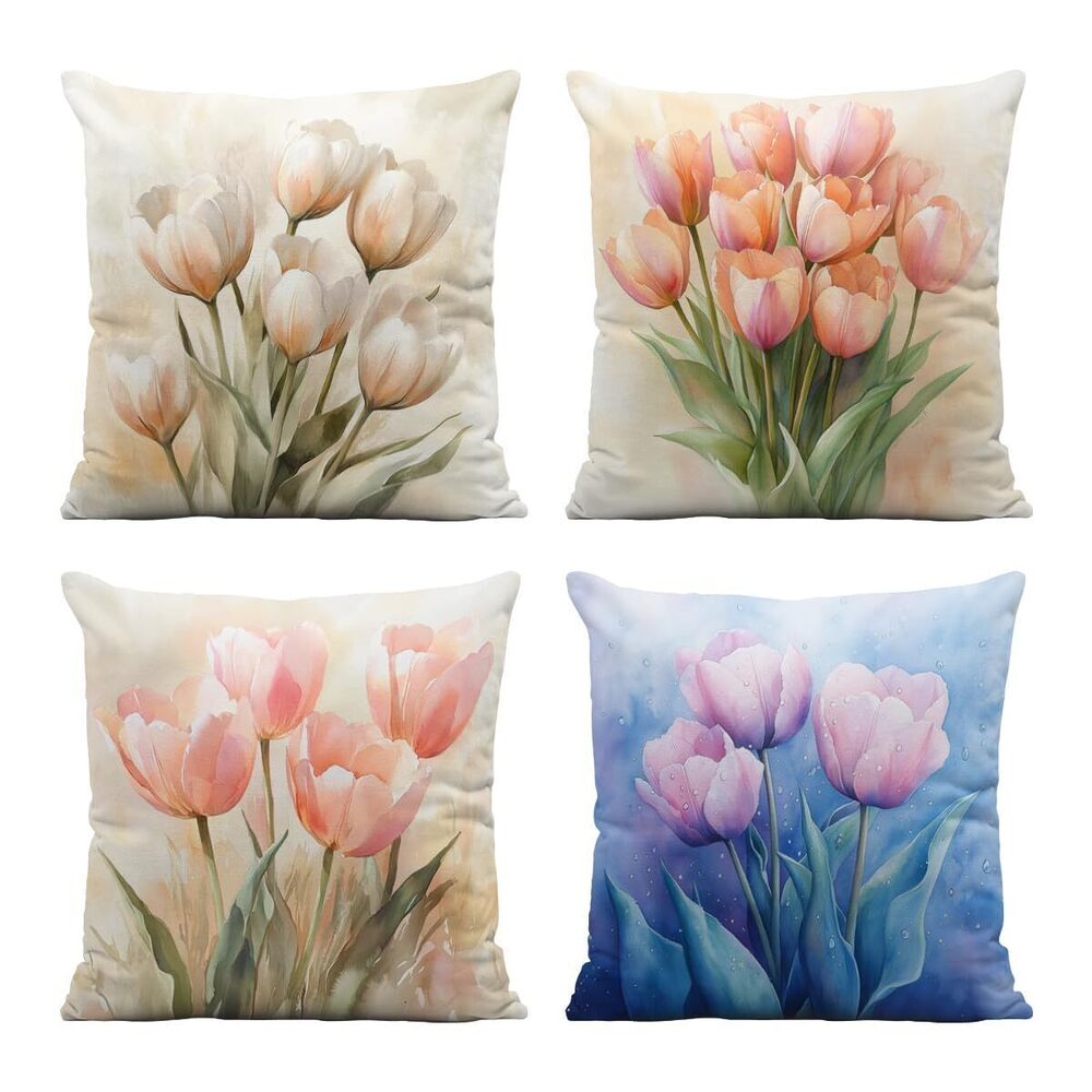 5475 Tulips Pillow Covers 18x18 Inch Set of 4 Romantic Pastoral Fresh
